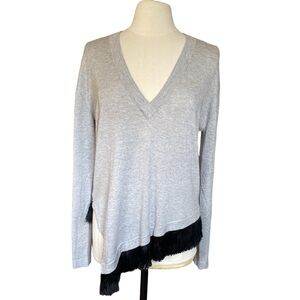 Derek Lam 10 Crosby Women’s V-Neck Sweater Size Large Greyy with Black Fringe
